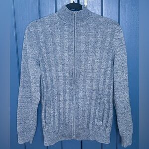 Mens Gray Speckle Full Zip Ribbed Cardigan Sweater Size Small Preppy Classy